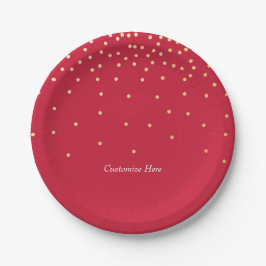 Red & Gold Foil Confetti Dots Holiday Party Teller