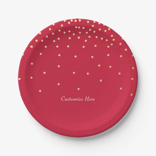 Red & Gold Foil Confetti Dots Holiday Party Teller (Vorderseite)