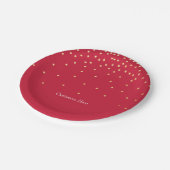 Red & Gold Foil Confetti Dots Holiday Party Teller (Schrägansicht)