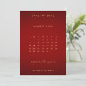 Red Gold Foto Ampersand Monogram Calendar Wedding Save The Date (Stehend Vorderseite)