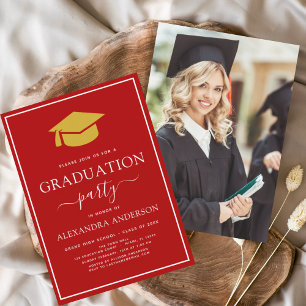 Red Gold Foto Picture Invit der Graduation Party 2 Einladung