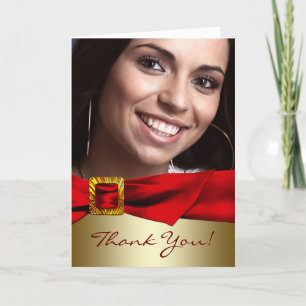 Red Gold Foto Quinceanera Thank You Cards Dankeskarte