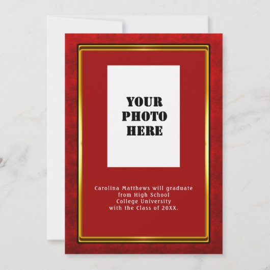 Red Gold Frame Dinner Abschluss Einladung (Rückseite)