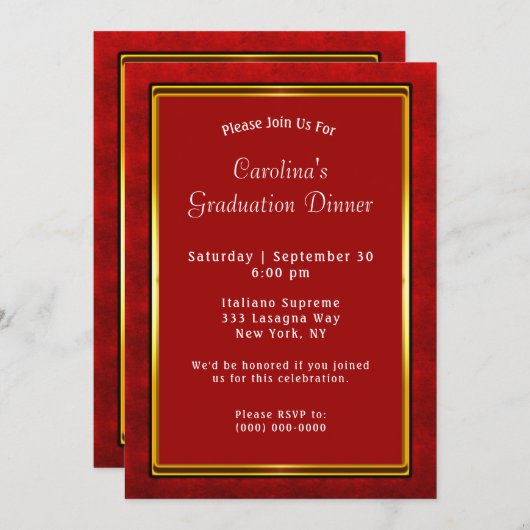 Red Gold Frame Dinner Abschluss Einladung (Vorne/Hinten)