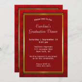 Red Gold Frame Maroon Dinner Abschluss Einladung (Vorne/Hinten)