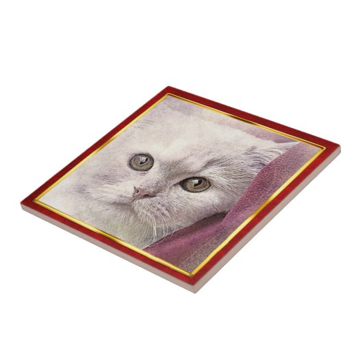 Red & Gold Framed Abstract Cat Print Fliese (Seite)