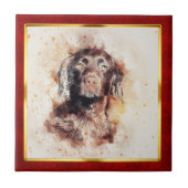 Red & Gold Framed Abstract Dog Print Fliese (Vorderseite)