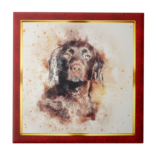 Red & Gold Framed Abstract Dog Print Fliese (Vorderseite)
