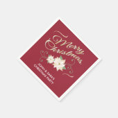 Red & Gold Frohe Weihnachten & White Poinsettias Serviette (Ecke)