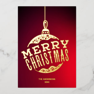 Red Gold Frohe Weihnachtsball Familie Name Xmas Folien Feiertagskarte