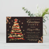 Red & Gold Funkelnd Ribbon Tree Weihnachten Party Einladung (Stehend Vorderseite)