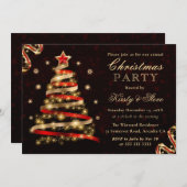 Red & Gold Funkelnd Ribbon Tree Weihnachten Party Einladung (Vorne/Hinten)