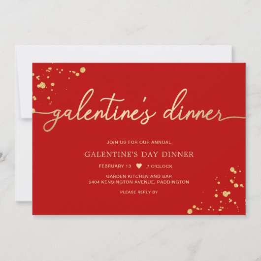 Red Gold Galentine's Day Dinner Einladung (Vorderseite)