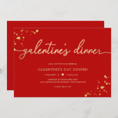 Red Gold Galentine's Day Dinner Einladung (Vorne/Hinten)