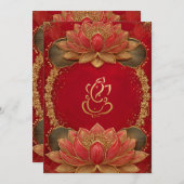Red Gold Ganesha Indian Ethnic Lotus Wedding Einladung (Vorne/Hinten)