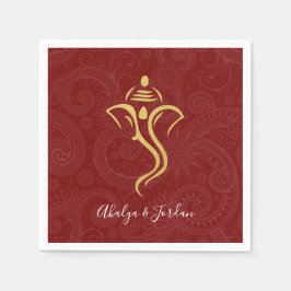 Red & Gold Ganesha Mehndi Wedding Party Serviette