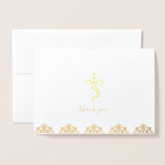 Red & Gold Ganesha & Mehndi Wedding Vielen Dank Folienkarte (Vorderseite mit Umschlag)