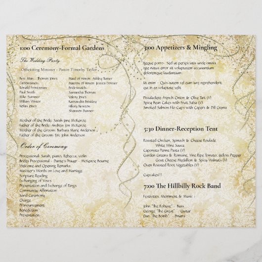 Red Gold Gatsby Paisley Peacock Wedding Program (Rückseite)