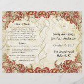 Red Gold Gatsby Paisley Peacock Wedding Program (Vorderseite)