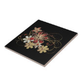 Red Gold Gemstone Blume Schwarze Keramik Tile Fliese (Seite)