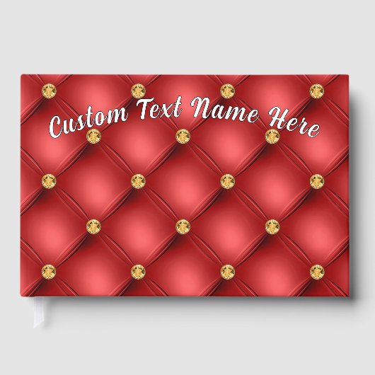 Red Gold Gemstone Tufed Custom Text Gästebuch (Vorderseite)