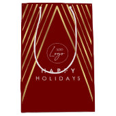 Red & Gold Geometric Christmas Tree für Firmenlogo Mittlere Geschenktüte (Vorderseite)