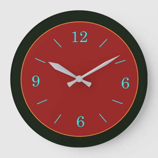 Red/Gold Gesichtsausdruck mit Aqua Numerus Wall Uh Große Wanduhr (Vorderseite)