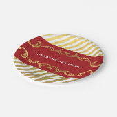 Red & Gold gestreifte Weihnachtsfeier Teller (Schrägansicht)
