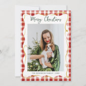 Red & Gold Gingham Pattern Frohe Weihnachten 1 Fot (Vorderseite)