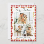 Red & Gold Gingham Pattern Frohe Weihnachten 3 Fot (Vorderseite)