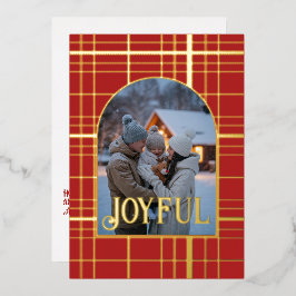 Red & Gold Gingham Weihnachtsfeiertag Foto Folien Feiertagskarte