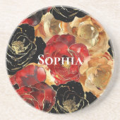 Red Gold Glam Blume Geburtstag Getränkeuntersetzer (Vorne)