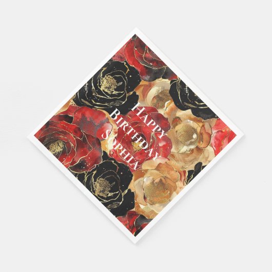 Red Gold Glam Blume Geburtstag Serviette (Ecke)
