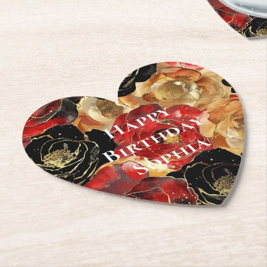 Red Gold Glam Blume Geburtstag Untersetzer (angewinkelt)
