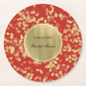 Red Gold Glam Confetti Brautparty Runder Pappuntersetzer (Vorderseite)