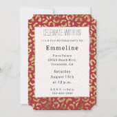 Red Gold Glam Leopard Print Einladung (Vorderseite)