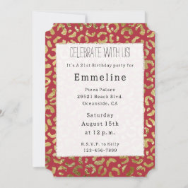 Red Gold Glam Leopard Print Einladung