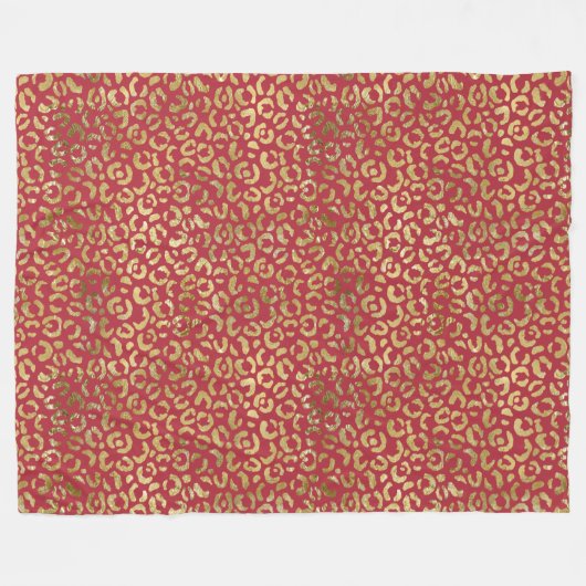 Red Gold Glam Leopard Print Fleecedecke (Vorderseite (Horizontal))