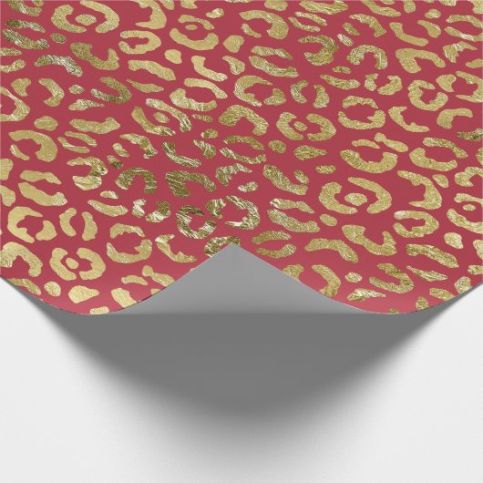 Red Gold Glam Leopard Print Geschenkpapier (Ecke)