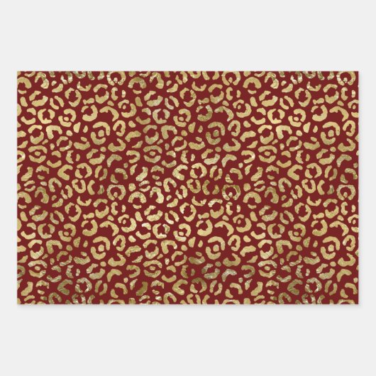Red Gold Glam Leopard Print Geschenkpapier Set (Vorderseite)
