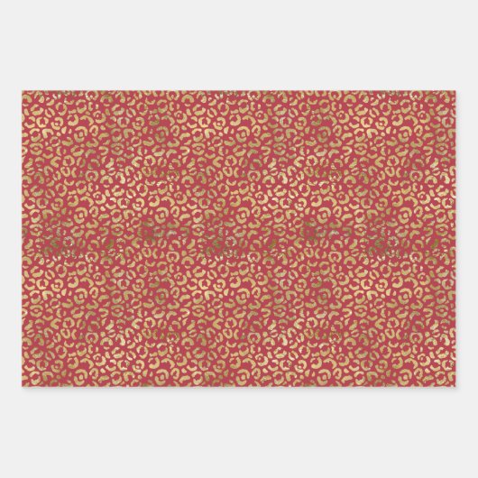 Red Gold Glam Leopard Print Geschenkpapier Set (Vorderseite 3)