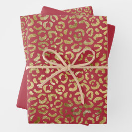 Red Gold Glam Leopard Print Geschenkpapier Set