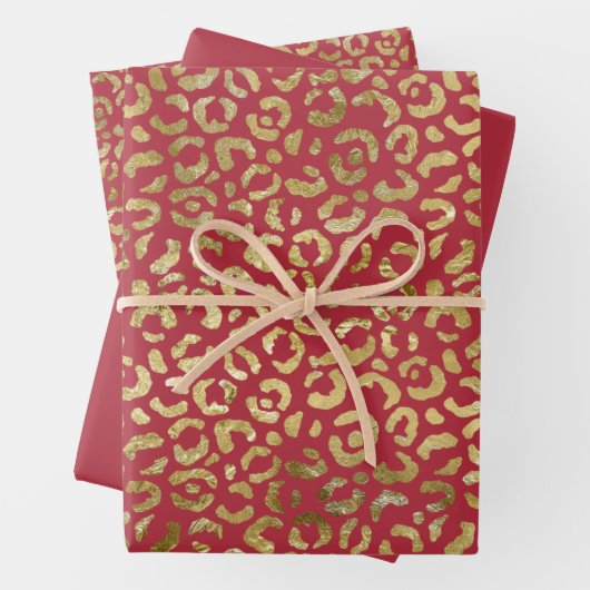 Red Gold Glam Leopard Print Geschenkpapier Set (Beispiel)
