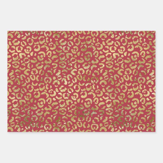 Red Gold Glam Leopard Print Geschenkpapier Set (Vorderseite)