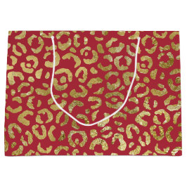 Red Gold Glam Leopard Print Große Geschenktüte