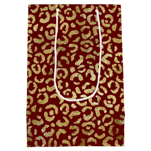 Red Gold Glam Leopard Print Mittlere Geschenktüte (Rückseite)
