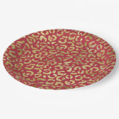 Red Gold Glam Leopard Print Pappteller (Schrägansicht)