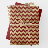 Red Gold Glam Zigzag Streifen Weihnachten Geschenkpapier Set (Beispiel)