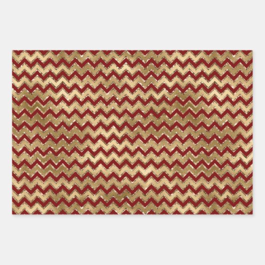 Red Gold Glam Zigzag Streifen Weihnachten Geschenkpapier Set (Vorderseite)