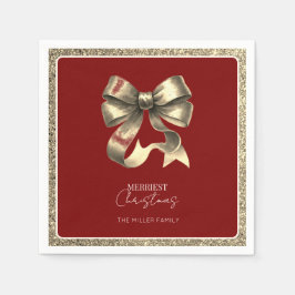 Red Gold Glitter Bow Weihnachtsbuch Napkin Serviette